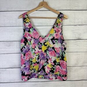 LEYDEN Anthropologie Floral Tank Blouse Colorful V-Neck Size Medium Ruffled Cute